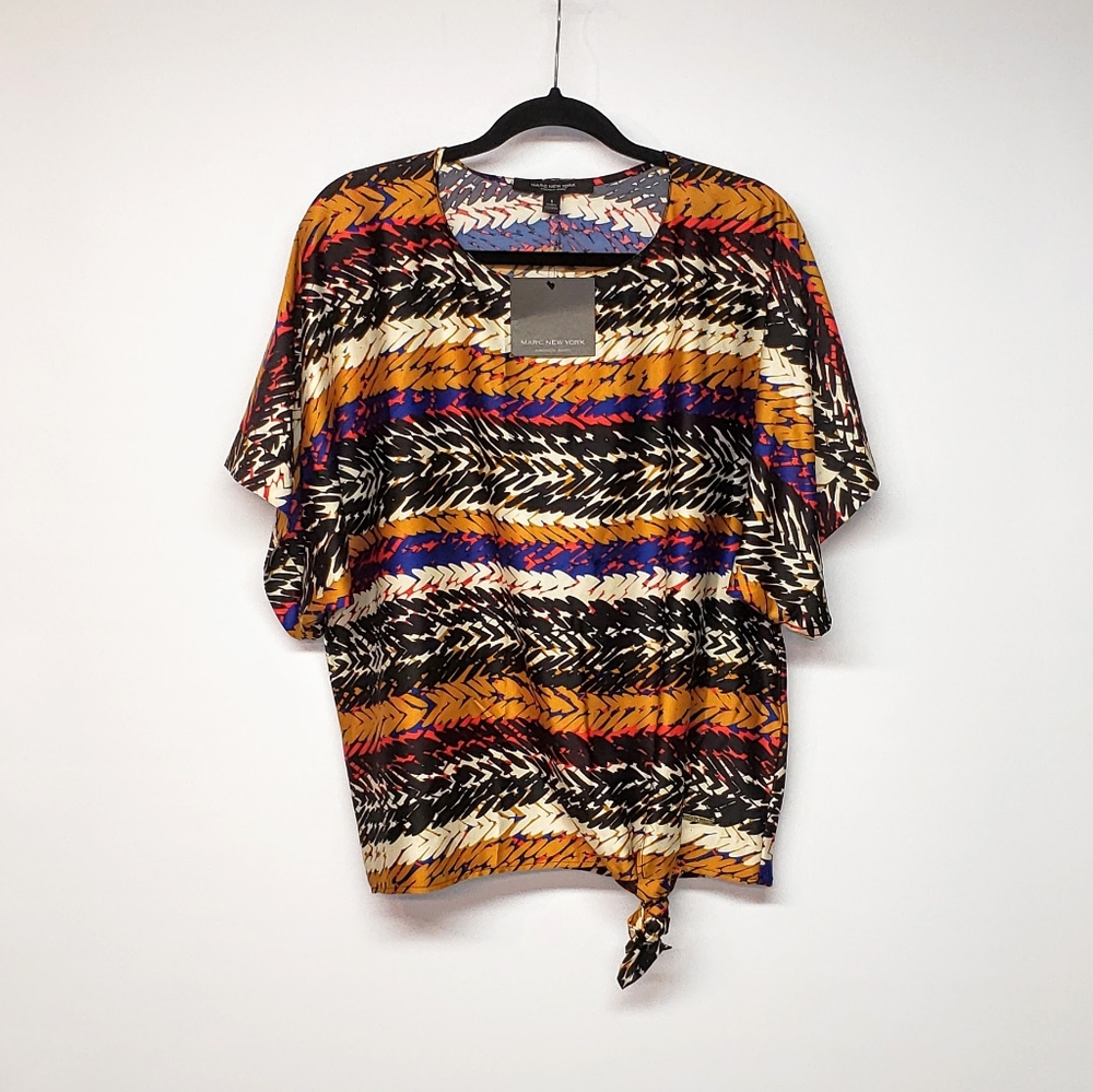 Marc New York Shirt NWT Multicolored Short sleeves w/ tie knot Size Med
